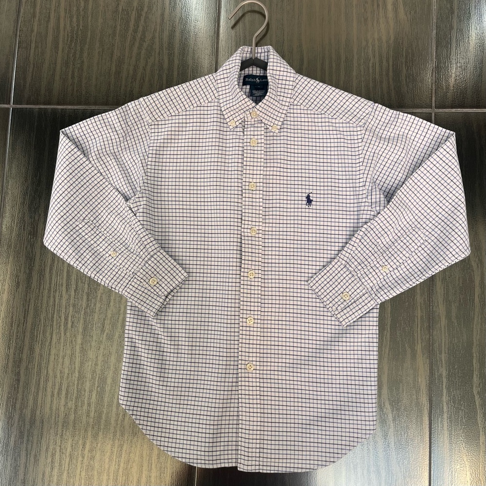 Boys’ Size 8 Ralph Lauren White and Blue Plaid Shirt